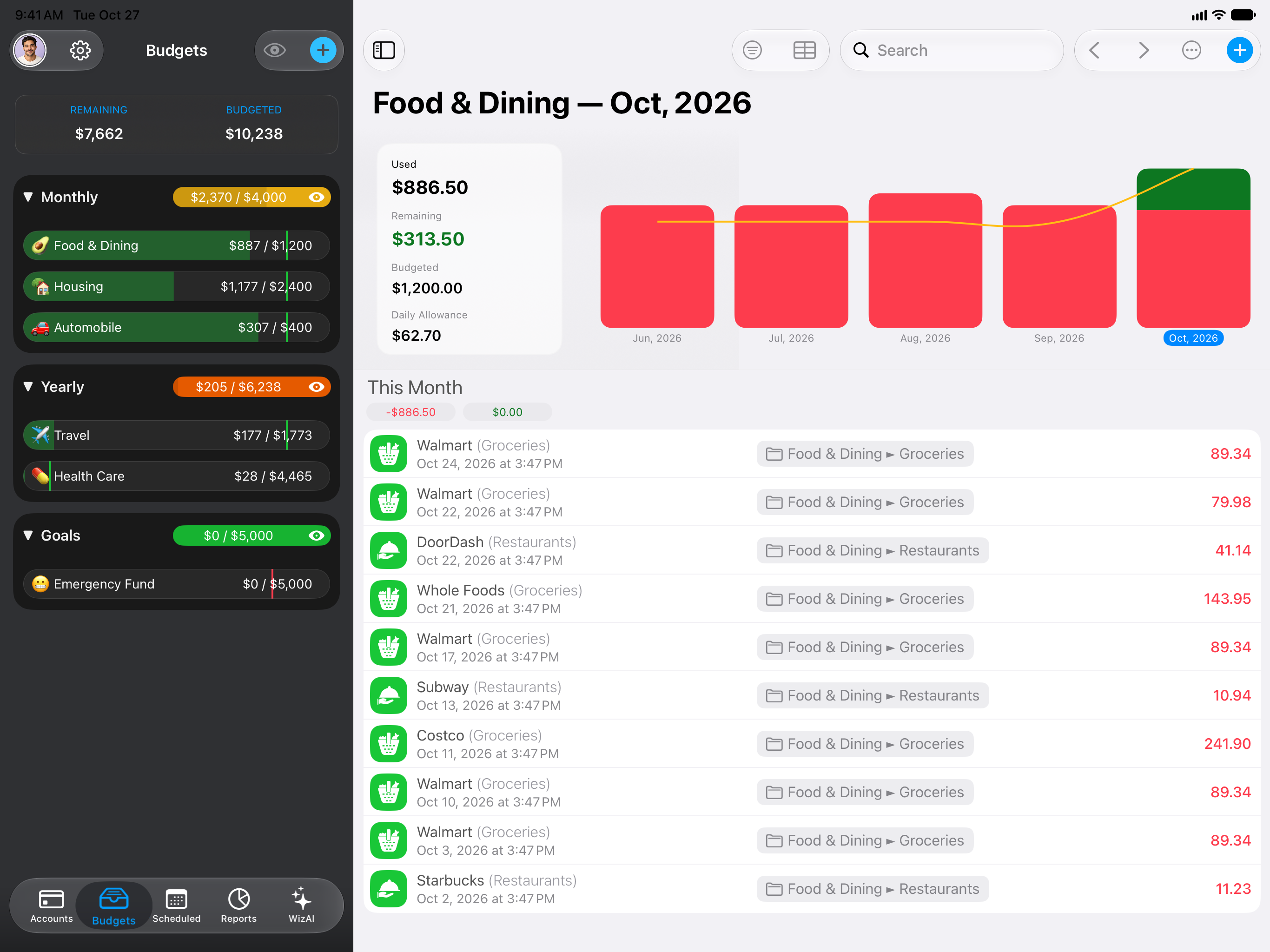 MoneyWiz everyday money screen